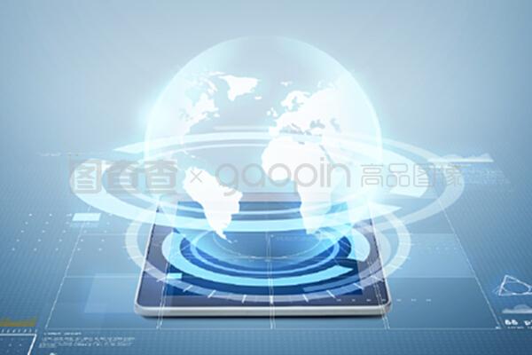 電子、技術、網絡和現代小工具概念&mdash;&mdash;平板電腦,屏幕上方藍色背景的虛擬投影